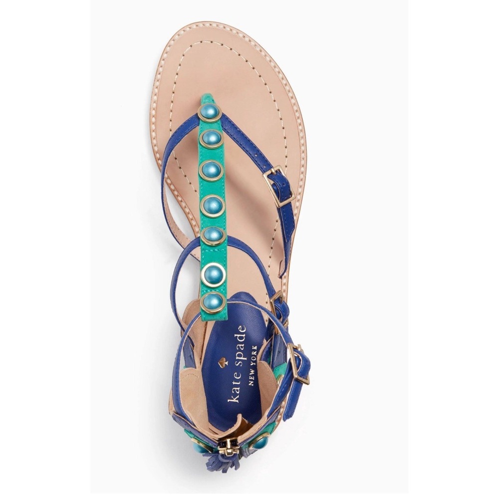 Kate Spade PEACOCK Soto Emerald Napa Leather Sandal Size 7.5 M NIB Gorgeous - Picture 7 of 13